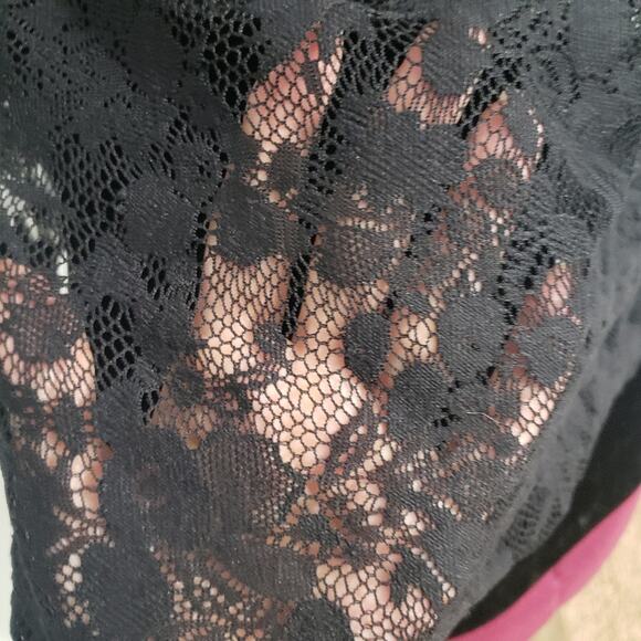 Black Lace and Polka Dot Semi Sheer Dolman Sleeve Crop Top by Soprano Small - Picture 8 of 9